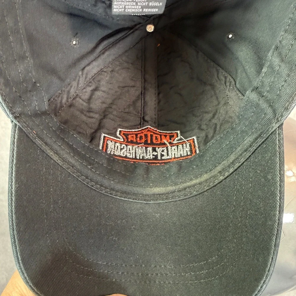 Harley-Davidson Baseball Cap Men XL Black Orange Contrast Stitch Fitted Biker